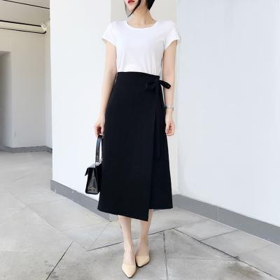 绑带裙半身裙韩国女春夏高腰不规则裙子开叉裙中长款a字裙半身裙
